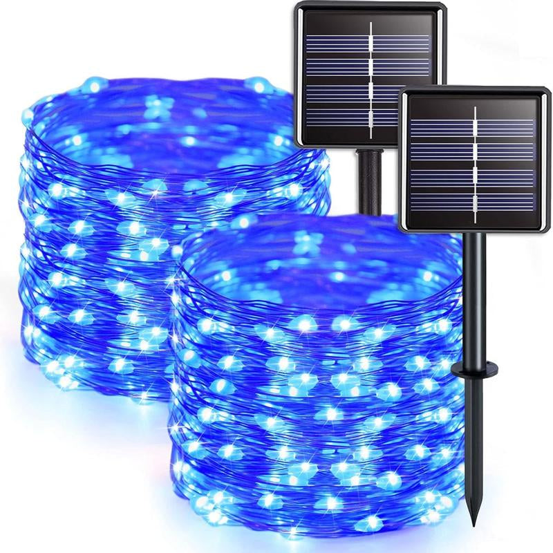 JMEXSUSS 2 Pack Solar Christmas Lights Outdoor Waterproof, Each 33FT 100 LED Solar Fairy Lights 8 Modes for Yard Patio Tree Christmas Decorations