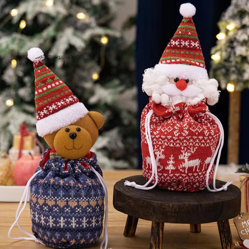 Christmas Knitted Gift Bags Set Apple Doll Elk Santa Bear Design Candy Storage Xmas Party Favors New Year Holiday Gifts