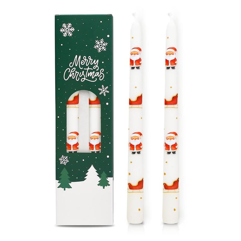 2 Pack Christmas Taper Candles 10 Inch Unscented Candlesticks with Holiday Icons for Table Decor Mixed Candle Warmer Lamp Classic Design Long Lasting Burn - Ornaments