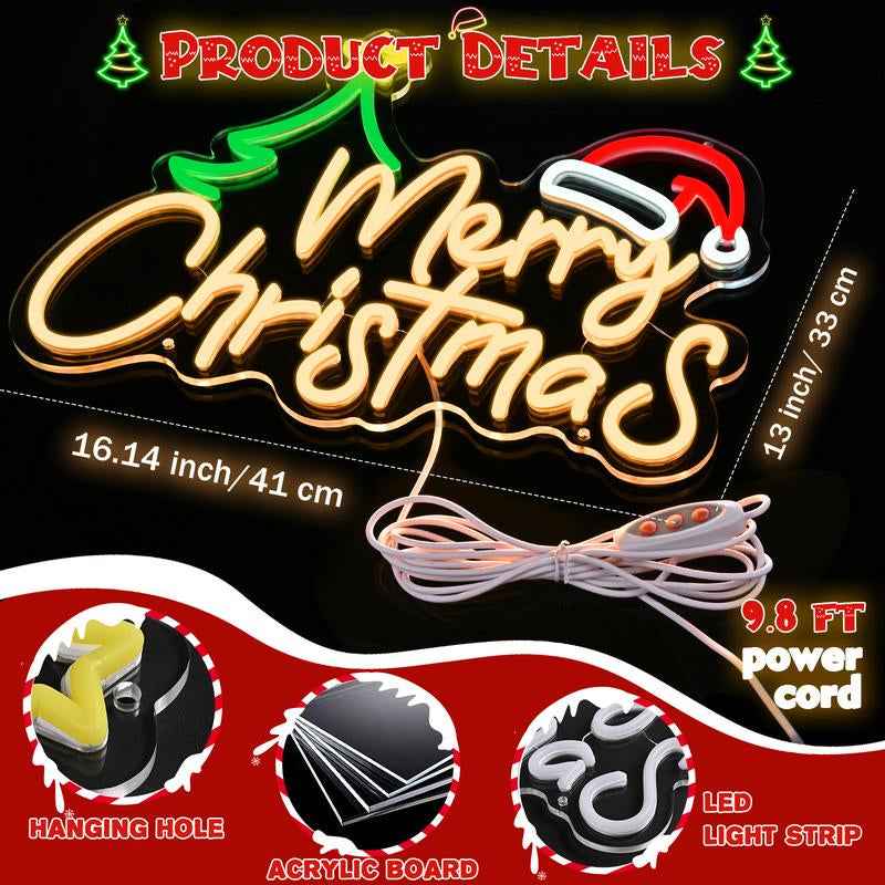 Merry Christmas Neon Sign-10 Adjustable Brightness LED Christmas Decorations Light up Wall Decor with 9.8 FT USB Power Cord Wall Neon Light for Windows, Living Room, Bedroom, Party, Gifts, New Year Christmas Wall Art Unique Christmas Gift