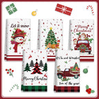 5Pcs Christmas Kitchen Towel Dish Towels and Dishcloths Merry Christmas Tree Reindeer Truck Santa Claus Cartoon Design 15 X 23 Inch Holiday Home Indoor Bathroom Party Noel Decorations Hand Towels Gift Supplies