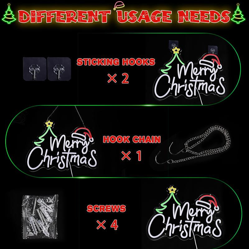 Merry Christmas Neon Sign-10 Adjustable Brightness LED Christmas Decorations Light up Wall Decor with 9.8 FT USB Power Cord Wall Neon Light for Windows, Living Room, Bedroom, Party, Gifts, New Year Christmas Wall Art Unique Christmas Gift
