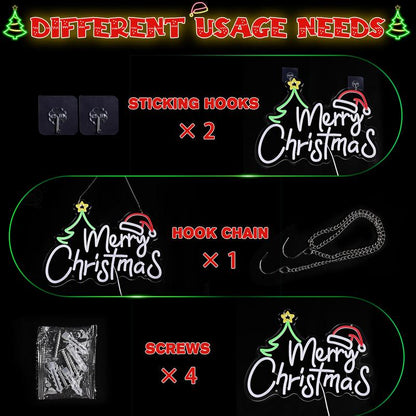 Merry Christmas Neon Sign-10 Adjustable Brightness LED Christmas Decorations Light up Wall Decor with 9.8 FT USB Power Cord Wall Neon Light for Windows, Living Room, Bedroom, Party, Gifts, New Year Christmas Wall Art Unique Christmas Gift