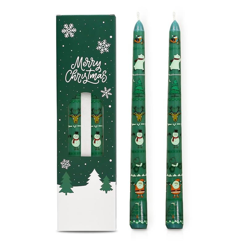 2 Pack Christmas Taper Candles 10 Inch Unscented Candlesticks with Holiday Icons for Table Decor Mixed Candle Warmer Lamp Classic Design Long Lasting Burn - Ornaments