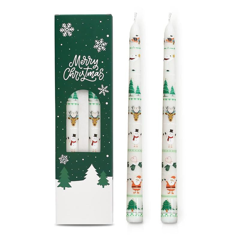 2 Pack Christmas Taper Candles 10 Inch Unscented Candlesticks with Holiday Icons for Table Decor Mixed Candle Warmer Lamp Classic Design Long Lasting Burn - Ornaments