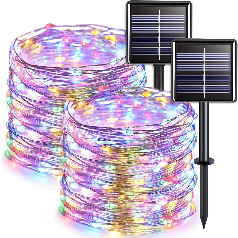 JMEXSUSS 2 Pack Solar Christmas Lights Outdoor Waterproof, Each 33FT 100 LED Solar Fairy Lights 8 Modes for Yard Patio Tree Christmas Decorations