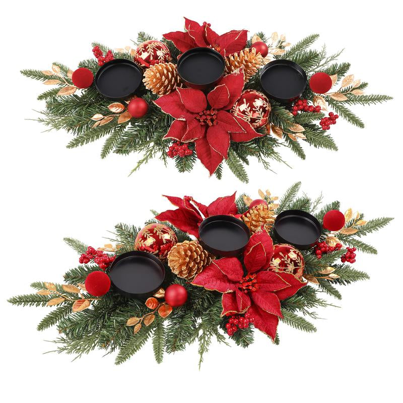 Shareconn 28"/36" Christmas Centerpiece with 3 Candle Holders Trays Dining Table Decoration with Baubles Pine Cones Red Berries Spruce Branches Flower for Indoor Home Party Table Holiday Decor