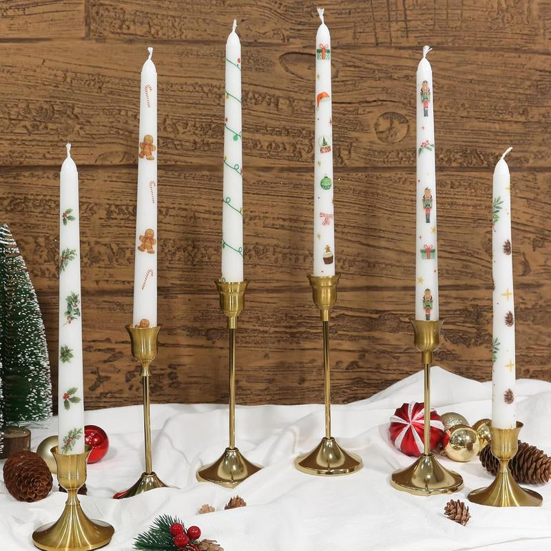 2 Pack Christmas Taper Candles 10 Inch Unscented Candlesticks with Holiday Icons for Table Decor Mixed Candle Warmer Lamp Classic Design Long Lasting Burn - Ornaments