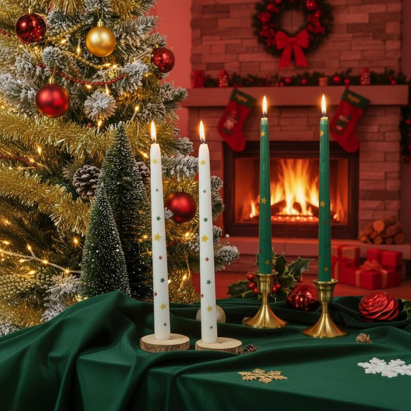 2 Pack Christmas Taper Candles 10 Inch Unscented Candlesticks with Holiday Icons for Table Decor Mixed Candle Warmer Lamp Classic Design Long Lasting Burn - Ornaments