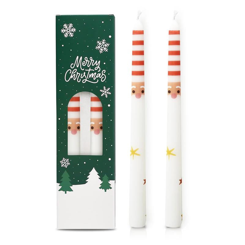 2 Pack Christmas Taper Candles 10 Inch Unscented Candlesticks with Holiday Icons for Table Decor Mixed Candle Warmer Lamp Classic Design Long Lasting Burn - Ornaments