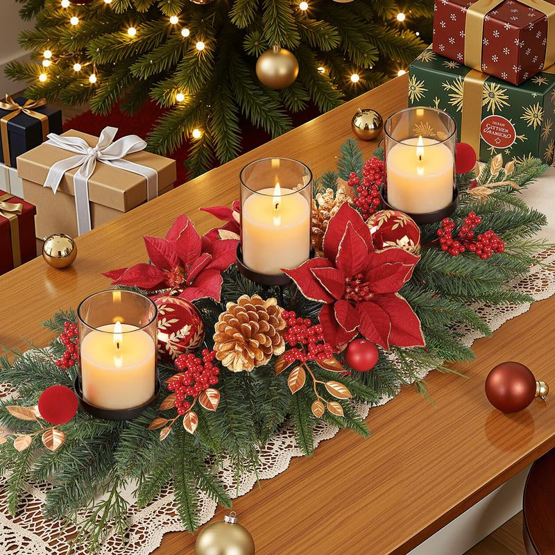 Shareconn 28"/36" Christmas Centerpiece with 3 Candle Holders Trays Dining Table Decoration with Baubles Pine Cones Red Berries Spruce Branches Flower for Indoor Home Party Table Holiday Decor