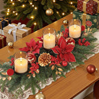 Shareconn 28"/36" Christmas Centerpiece with 3 Candle Holders Trays Dining Table Decoration with Baubles Pine Cones Red Berries Spruce Branches Flower for Indoor Home Party Table Holiday Decor