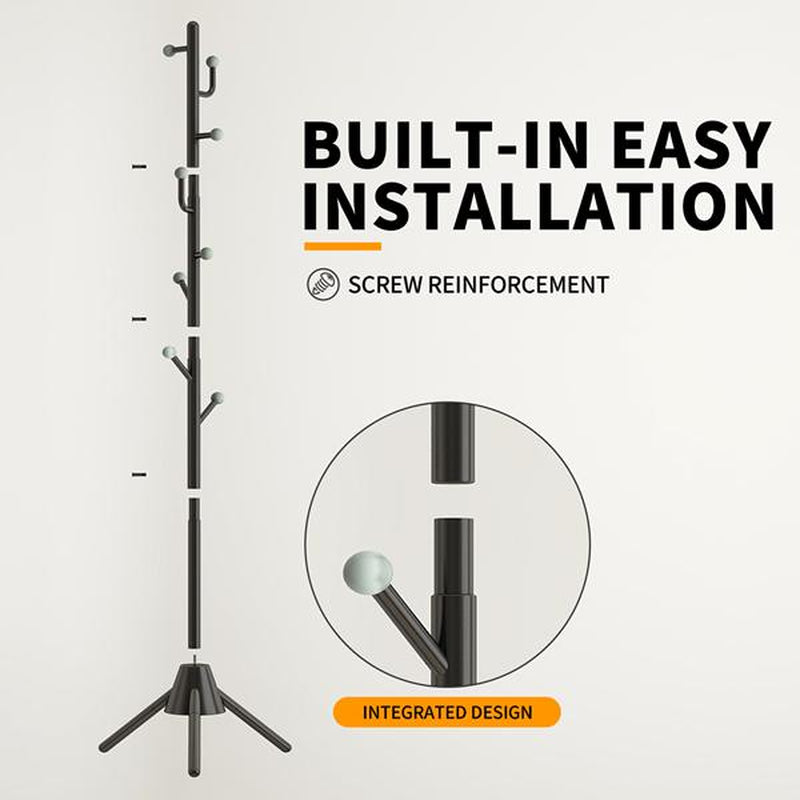 Meshimec Heavy Duty Coat Rack 8 Hooks Purse Rack Organizer | 8LB Stable Base Metal Hanger | Black for Winter Coats/Bags/Hats Room Decor Christmas Tree for Girls Gift