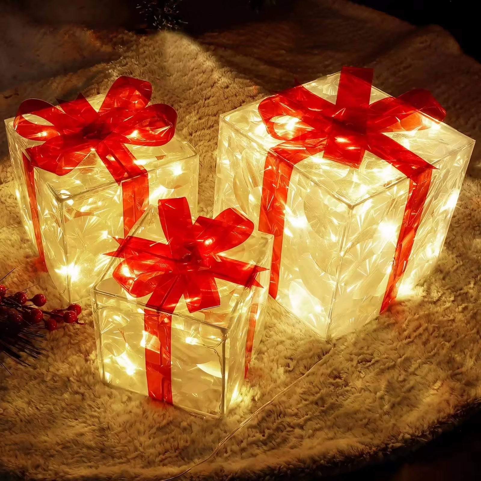 Illuminate Your Holidays with the Christmas Glowing Gift Box Ornament - Perfect Outdoor Decor for Xmas & New Year 2024!