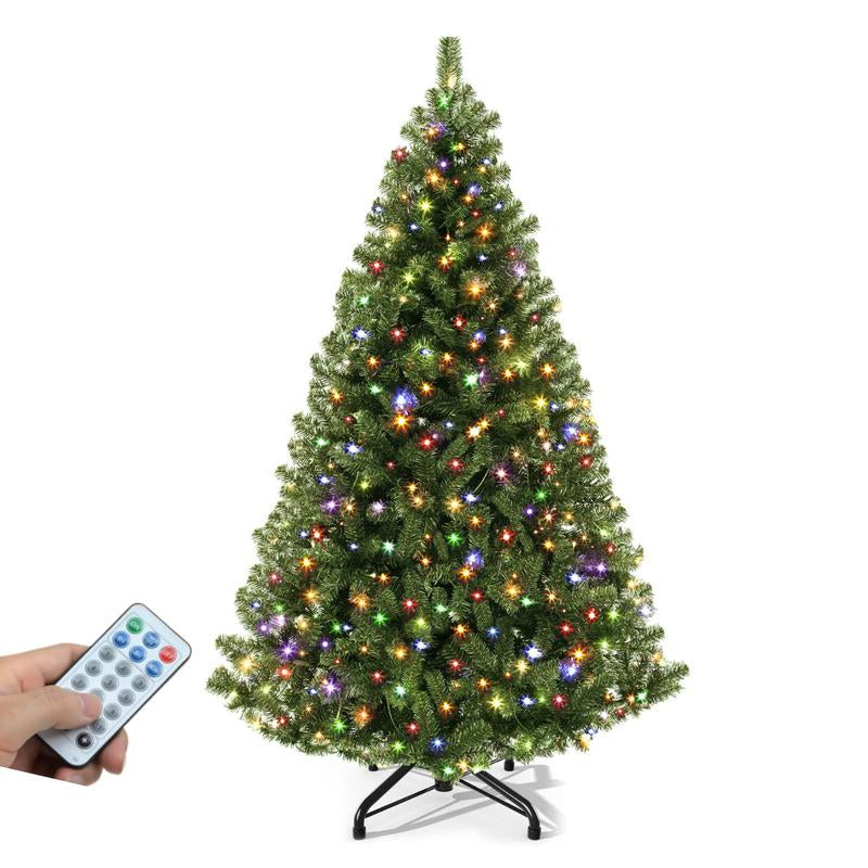 YITAHOME 6/7.5 FT Green Prelit Artificial Christmas Tree(With Lights), with 3 Lighting Colors, 11 Lighting Modes, with PVC Branch Tips