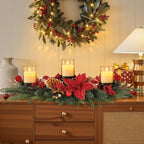 Shareconn 28"/36" Christmas Centerpiece with 3 Candle Holders Trays Dining Table Decoration with Baubles Pine Cones Red Berries Spruce Branches Flower for Indoor Home Party Table Holiday Decor