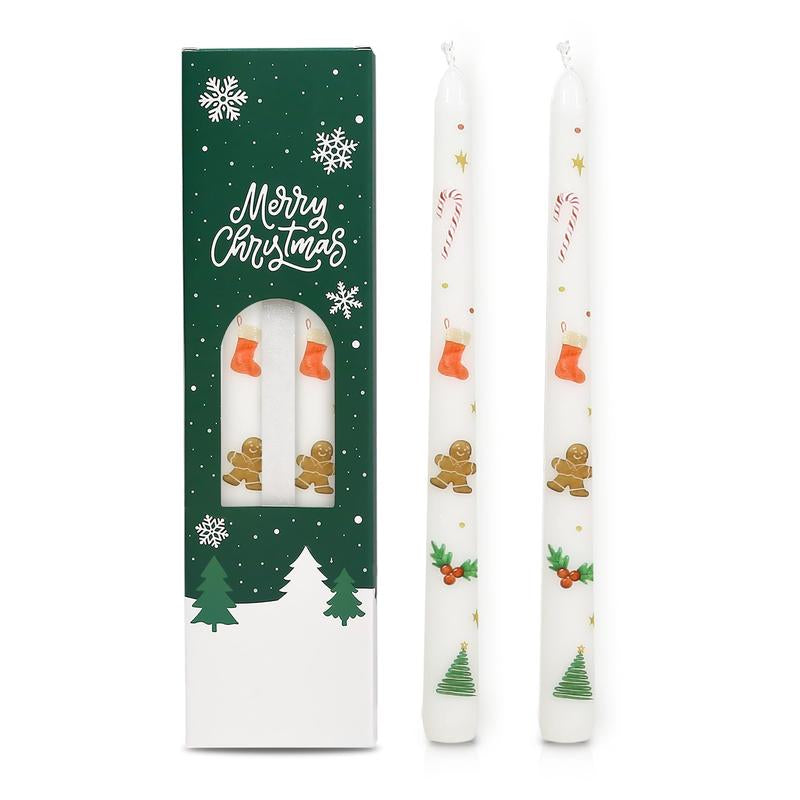 2 Pack Christmas Taper Candles 10 Inch Unscented Candlesticks with Holiday Icons for Table Decor Mixed Candle Warmer Lamp Classic Design Long Lasting Burn - Ornaments