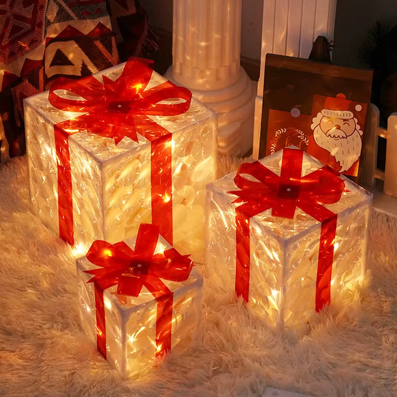 Illuminate Your Holidays with the Christmas Glowing Gift Box Ornament - Perfect Outdoor Decor for Xmas & New Year 2024!