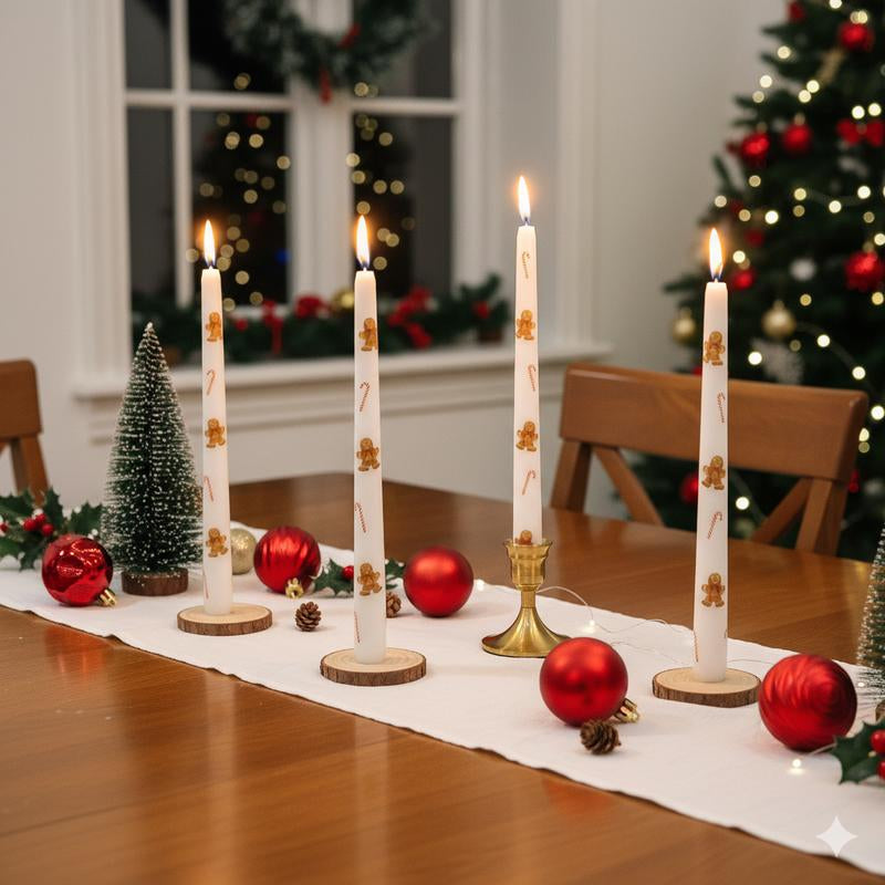 2 Pack Christmas Taper Candles 10 Inch Unscented Candlesticks with Holiday Icons for Table Decor Mixed Candle Warmer Lamp Classic Design Long Lasting Burn - Ornaments