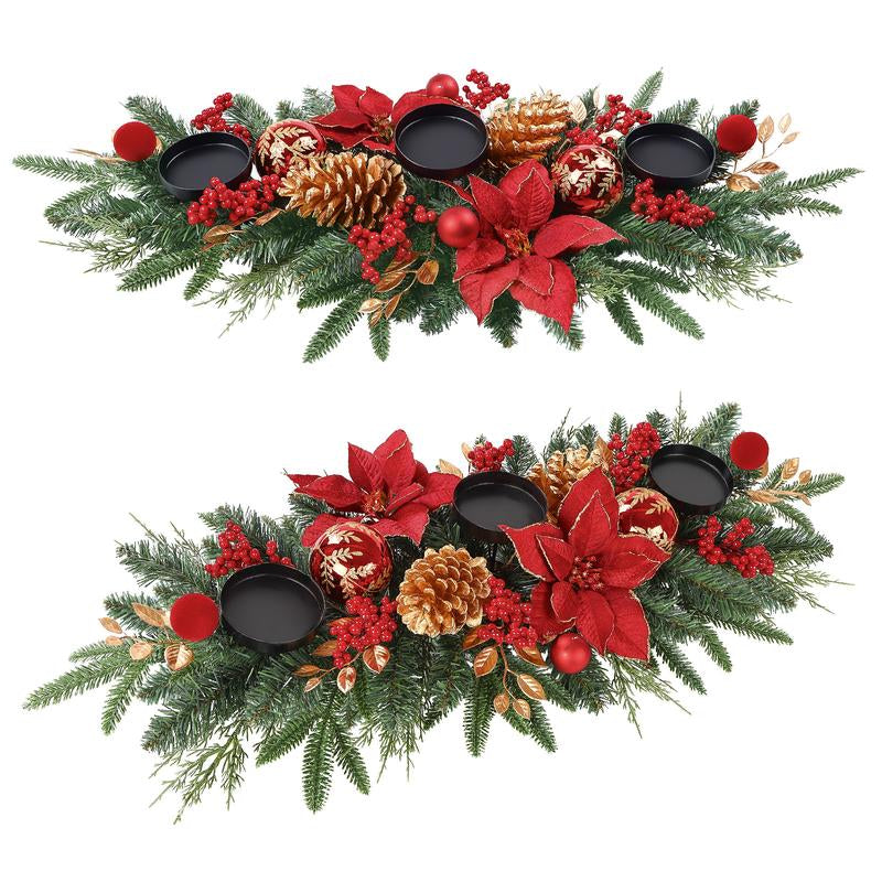 Shareconn 28"/36" Christmas Centerpiece with 3 Candle Holders Trays Dining Table Decoration with Baubles Pine Cones Red Berries Spruce Branches Flower for Indoor Home Party Table Holiday Decor