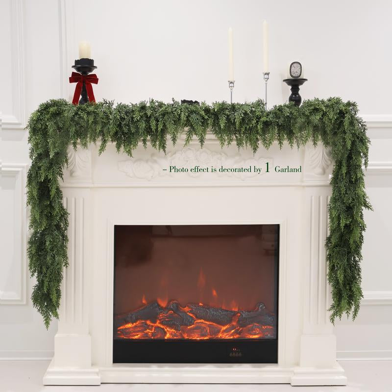 Senjie Christmas Low-Maintenance Cedar Garland with Vertical Flow Perfect for Any Mantel or Doorway Holiday Charm Real Touch Winter Green Pine（6Ft,9Ft)