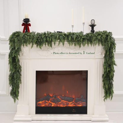 Senjie Christmas Low-Maintenance Cedar Garland with Vertical Flow Perfect for Any Mantel or Doorway Holiday Charm Real Touch Winter Green Pine（6Ft,9Ft)