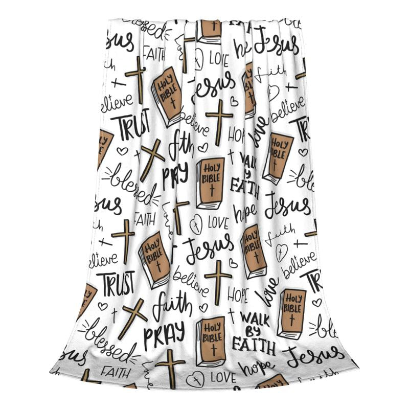Super Soft Christian Bible Jesus Throw Blanket Premium Fleece Lightweight Christianity Scripture Bed Blanket Cozy Warm Blankets