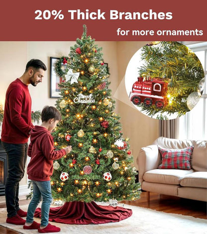 YITAHOME 6/7.5 FT Green Prelit Artificial Christmas Tree(With Lights), with 3 Lighting Colors, 11 Lighting Modes, with PVC Branch Tips