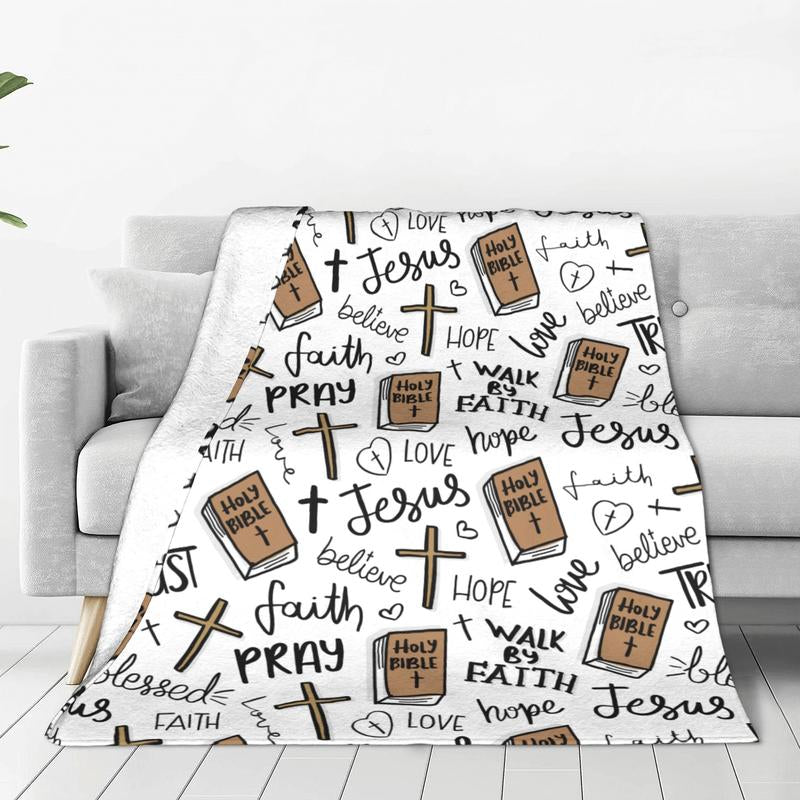 Super Soft Christian Bible Jesus Throw Blanket Premium Fleece Lightweight Christianity Scripture Bed Blanket Cozy Warm Blankets