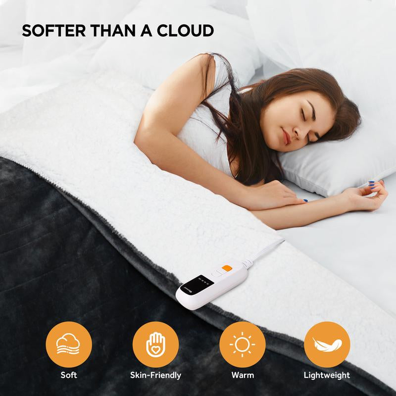 Warmrest Electric Blanket, Reversible Flannel and Lambswool Blanket, 6 Levels of Heating and 4H Auto Off, Overheat Protection, Machine Washable