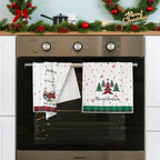5Pcs Christmas Kitchen Towel Dish Towels and Dishcloths Merry Christmas Tree Reindeer Truck Santa Claus Cartoon Design 15 X 23 Inch Holiday Home Indoor Bathroom Party Noel Decorations Hand Towels Gift Supplies
