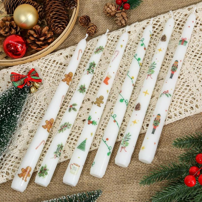 2 Pack Christmas Taper Candles 10 Inch Unscented Candlesticks with Holiday Icons for Table Decor Mixed Candle Warmer Lamp Classic Design Long Lasting Burn - Ornaments