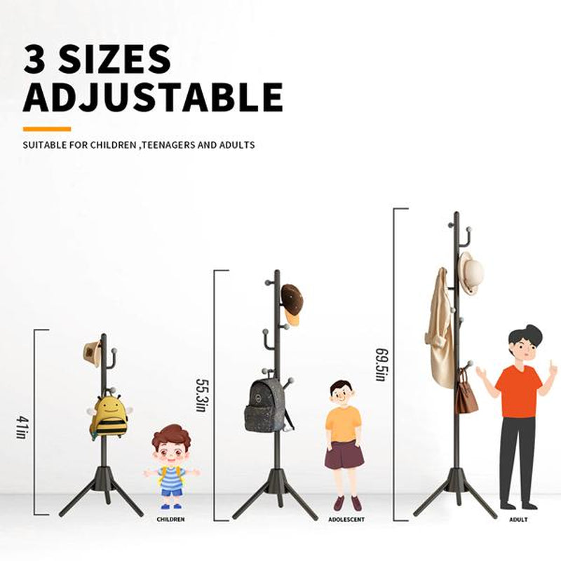 Meshimec Heavy Duty Coat Rack 8 Hooks Purse Rack Organizer | 8LB Stable Base Metal Hanger | Black for Winter Coats/Bags/Hats Room Decor Christmas Tree for Girls Gift