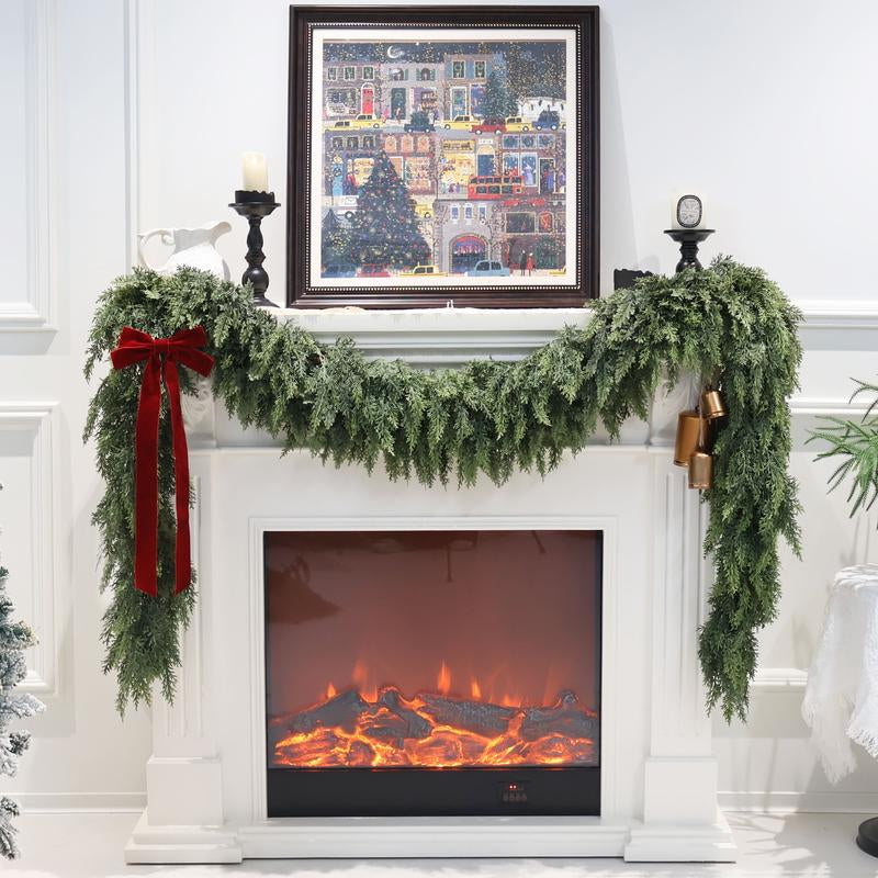 Senjie Christmas Low-Maintenance Cedar Garland with Vertical Flow Perfect for Any Mantel or Doorway Holiday Charm Real Touch Winter Green Pine（6Ft,9Ft)