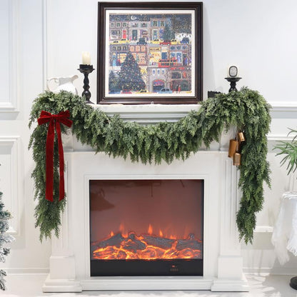 Senjie Christmas Low-Maintenance Cedar Garland with Vertical Flow Perfect for Any Mantel or Doorway Holiday Charm Real Touch Winter Green Pine（6Ft,9Ft)