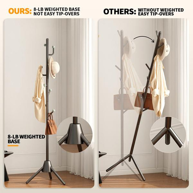 Meshimec Heavy Duty Coat Rack 8 Hooks Purse Rack Organizer | 8LB Stable Base Metal Hanger | Black for Winter Coats/Bags/Hats Room Decor Christmas Tree for Girls Gift