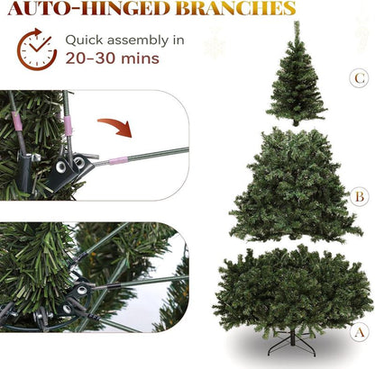 YITAHOME 6/7.5 FT Green Prelit Artificial Christmas Tree(With Lights), with 3 Lighting Colors, 11 Lighting Modes, with PVC Branch Tips