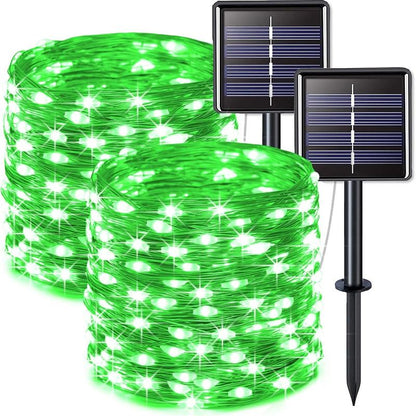 JMEXSUSS 2 Pack Solar Christmas Lights Outdoor Waterproof, Each 33FT 100 LED Solar Fairy Lights 8 Modes for Yard Patio Tree Christmas Decorations