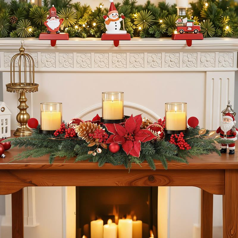 Shareconn 28"/36" Christmas Centerpiece with 3 Candle Holders Trays Dining Table Decoration with Baubles Pine Cones Red Berries Spruce Branches Flower for Indoor Home Party Table Holiday Decor