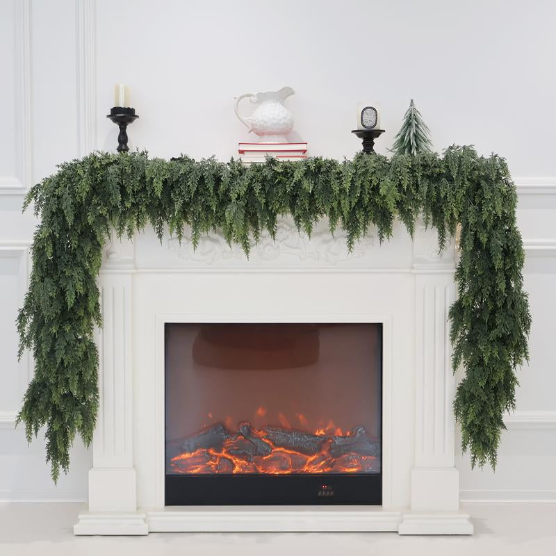 Senjie Christmas Low-Maintenance Cedar Garland with Vertical Flow Perfect for Any Mantel or Doorway Holiday Charm Real Touch Winter Green Pine（6Ft,9Ft)