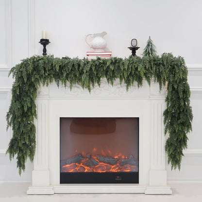 Senjie Christmas Low-Maintenance Cedar Garland with Vertical Flow Perfect for Any Mantel or Doorway Holiday Charm Real Touch Winter Green Pine（6Ft,9Ft)