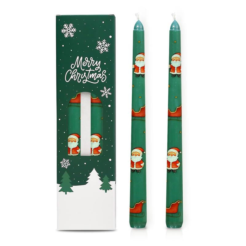 2 Pack Christmas Taper Candles 10 Inch Unscented Candlesticks with Holiday Icons for Table Decor Mixed Candle Warmer Lamp Classic Design Long Lasting Burn - Ornaments