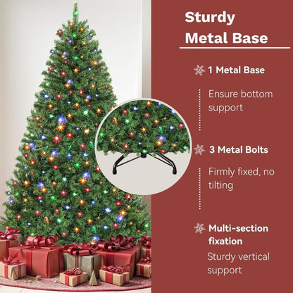 YITAHOME 6/7.5 FT Green Prelit Artificial Christmas Tree(With Lights), with 3 Lighting Colors, 11 Lighting Modes, with PVC Branch Tips