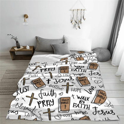 Super Soft Christian Bible Jesus Throw Blanket Premium Fleece Lightweight Christianity Scripture Bed Blanket Cozy Warm Blankets