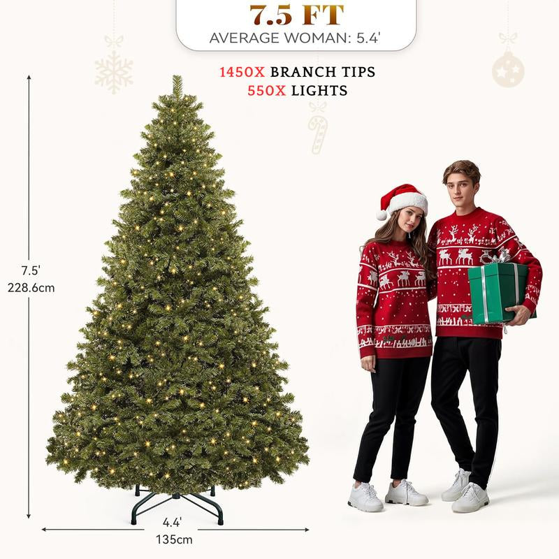 YITAHOME 6/7.5 FT Green Prelit Artificial Christmas Tree(With Lights), with 3 Lighting Colors, 11 Lighting Modes, with PVC Branch Tips