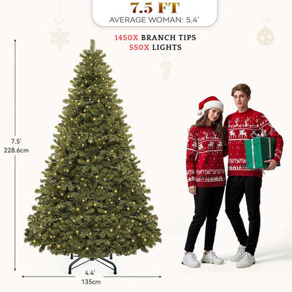 YITAHOME 6/7.5 FT Green Prelit Artificial Christmas Tree(With Lights), with 3 Lighting Colors, 11 Lighting Modes, with PVC Branch Tips