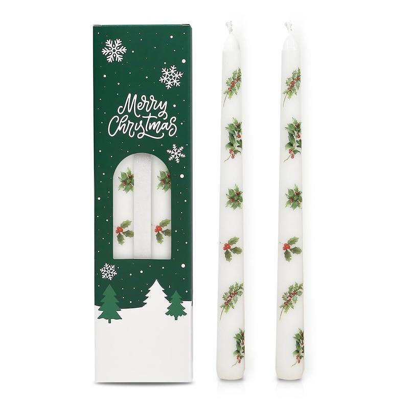 2 Pack Christmas Taper Candles 10 Inch Unscented Candlesticks with Holiday Icons for Table Decor Mixed Candle Warmer Lamp Classic Design Long Lasting Burn - Ornaments