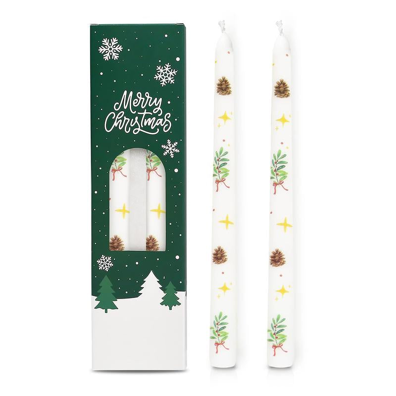 2 Pack Christmas Taper Candles 10 Inch Unscented Candlesticks with Holiday Icons for Table Decor Mixed Candle Warmer Lamp Classic Design Long Lasting Burn - Ornaments