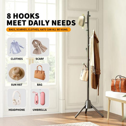 Meshimec Heavy Duty Coat Rack 8 Hooks Purse Rack Organizer | 8LB Stable Base Metal Hanger | Black for Winter Coats/Bags/Hats Room Decor Christmas Tree for Girls Gift