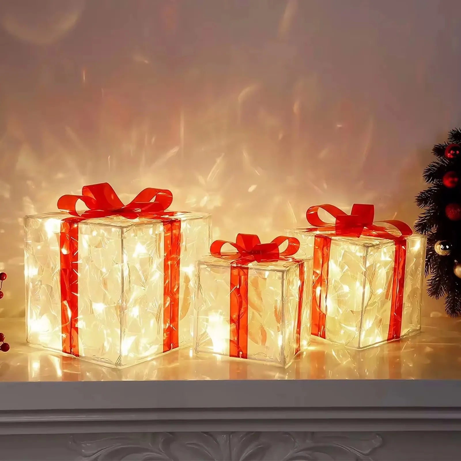 Illuminate Your Holidays with the Christmas Glowing Gift Box Ornament - Perfect Outdoor Decor for Xmas & New Year 2024!